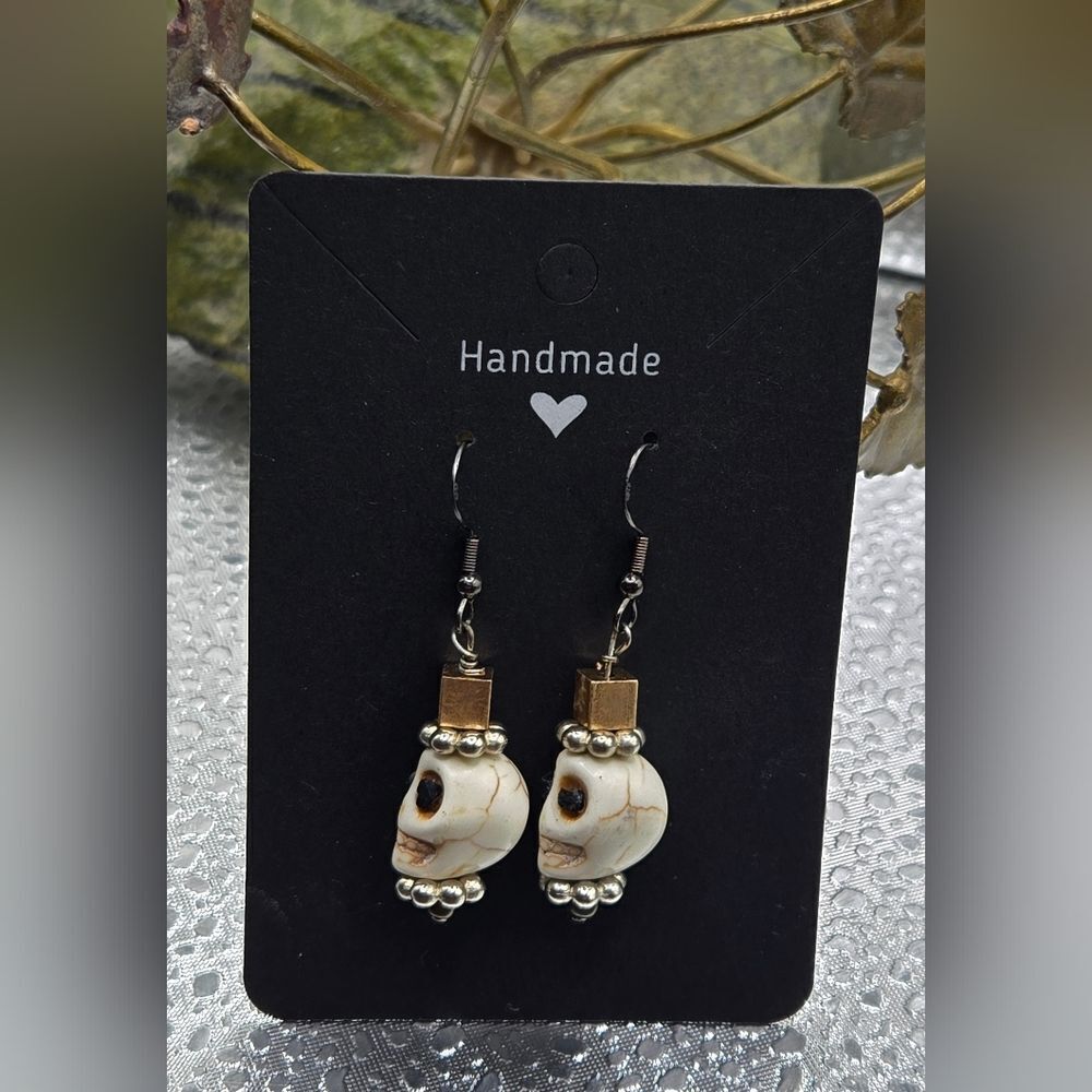 "5/$40" Handmade Skull Skeleton Top Hat Earrings Sterling Ear Wires